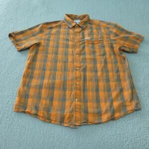 Columbia Shirt Mens Large Button Up Orange Plaid Camp Hiking Short Sleeve